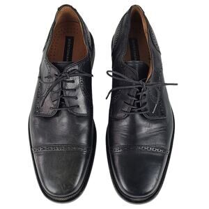 Men's Bostonian classic black leather wingtip shoes 9.5M grandpa academia